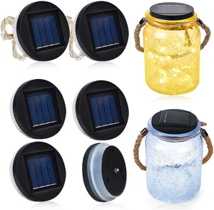 4 White Solar Lids Lights and 2 Warm White Solar String Lights (NO Jars)