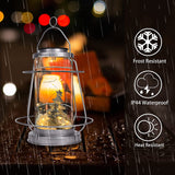 Greenidea Hanging Solar Lanterns Vintage Solar Lights with Handle,Christmas Tree Outdoor-Silver Solar Garden Lights Decor for Yard Tree Fence Patio-Silver