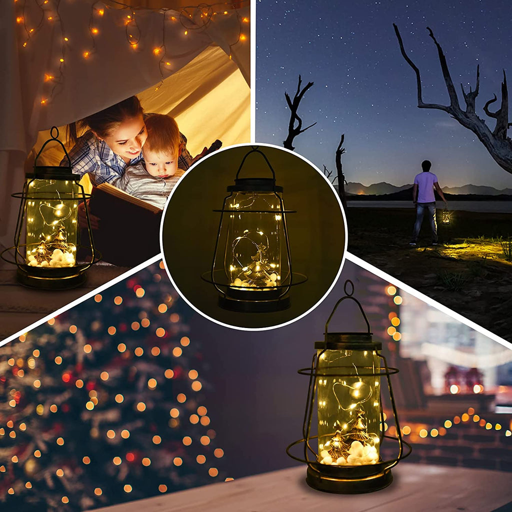 Greenidea Hanging Solar Lanterns Vintage Solar Lights with Handle,Christmas Tree Outdoor-Silver Solar Garden Lights Decor for Yard Tree Fence Patio-Silver