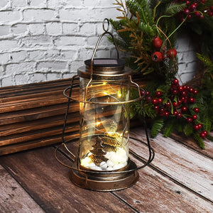 Greenidea Hanging Solar Lanterns Vintage Solar Lights with Handle,Christmas Tree Outdoor Solar Garden Lights Decor for Yard Tree Fence Patio-Brown