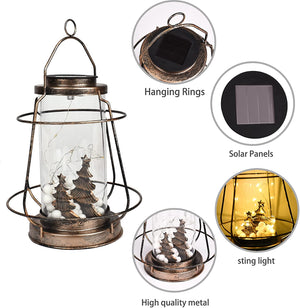 Greenidea Hanging Solar Lanterns Vintage Solar Lights with Handle,Christmas Tree Outdoor Solar Garden Lights Decor for Yard Tree Fence Patio-Brown