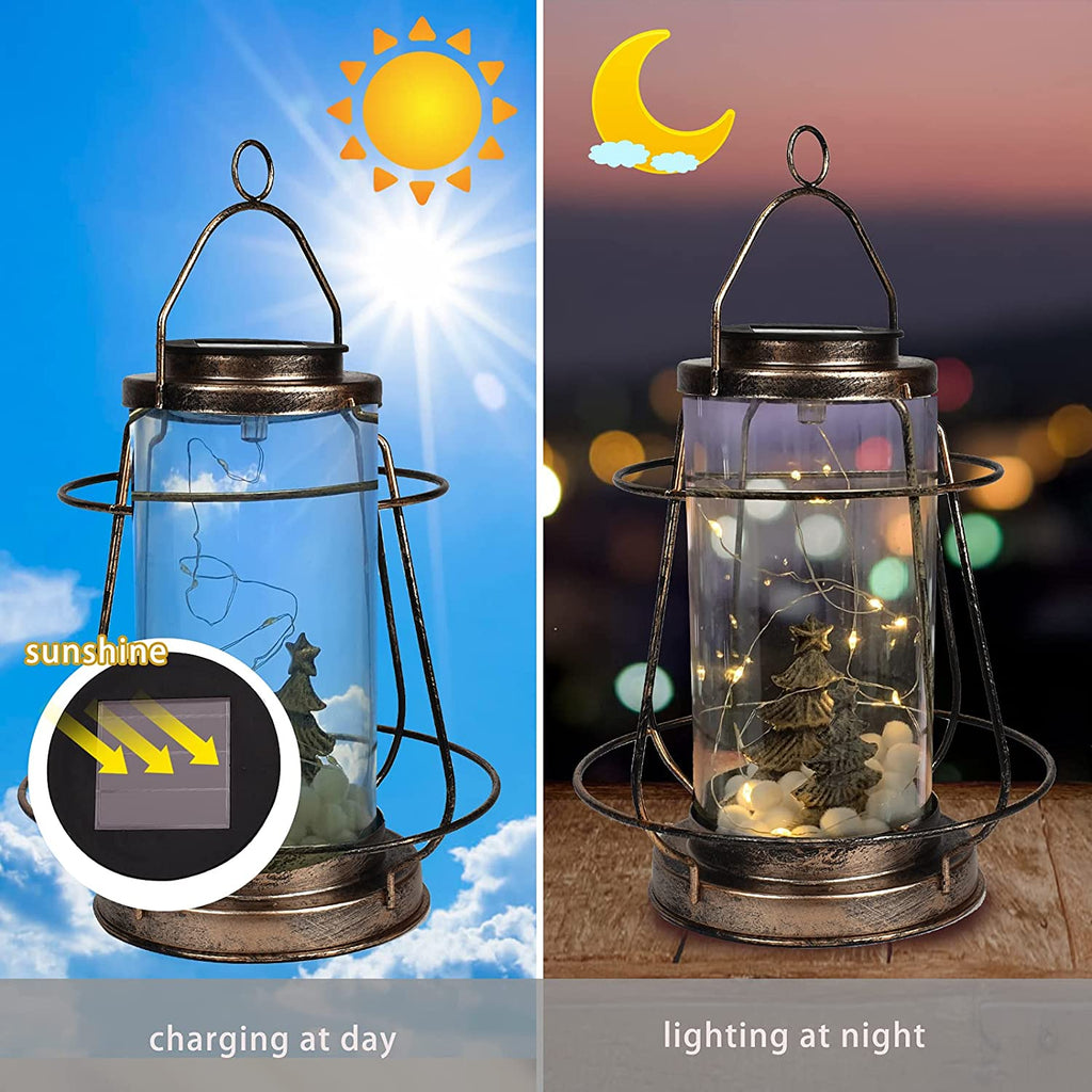 2 Pack Solar Lantern Outdoor Hanging Lights Vintage Led Waterproof Camping  Lamps