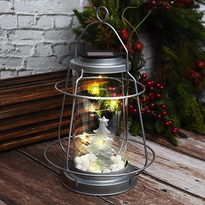 Greenidea Hanging Solar Lanterns Vintage Solar Lights with Handle,Christmas Tree Outdoor-Silver Solar Garden Lights Decor for Yard Tree Fence Patio-Silver