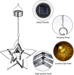Greenidea Hanging Solar Lights Outdoor Decorative Garden Lights,Farmhouse Metal Chandelier, Retro Pendant Light,Adjustable Star Decor Light for Porch Patio Yard Pathway Tree