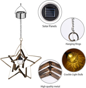 Greenidea Hanging Solar Lights Outdoor Decorative Garden Lights,Farmhouse Metal Chandelier, Retro Pendant Light,Adjustable Star Decor Light for Porch Patio Yard Pathway Tree