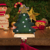 Greenidea LED Lighted Christmas Tree Stocking Holder,Green Xmas Tree Stocking Hooks,Mantle Clip Stocking Holder,Christmas Stocking Holders for Fireplace Mantle Indoor Decoration