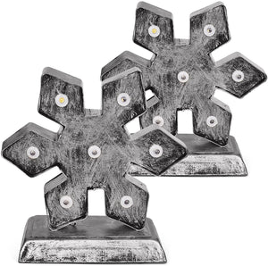 Greenidea 2 Pcs LED Lighted Snowflake Ornaments,Silver Snowflake Xmas Ornaments,Mantle Clip Stocking Holder,Christmas Ornaments Light for Fireplace Mantle Indoor Decoration