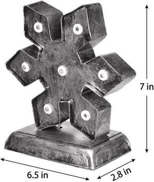 Greenidea 2 Pcs LED Lighted Snowflake Ornaments,Silver Snowflake Xmas Ornaments,Mantle Clip Stocking Holder,Christmas Ornaments Light for Fireplace Mantle Indoor Decoration