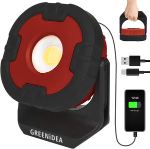 Greenidea Rechargeable Work Light, 1000 Lumen LED Work Light with Spot & Flood COB,180°Magnetic Handle 3 Lighting Modes Bright Small Job Light,Portable Lights for Outdoor Emergency