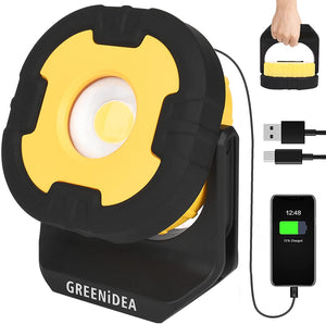 Greenidea Rechargeable Work Light, 1000 Lumen LED Work Light with Spot & Flood COB,180°Magnetic Handle 3 Lighting Modes Bright Small Job Light,Portable Lights for Outdoor Emergency